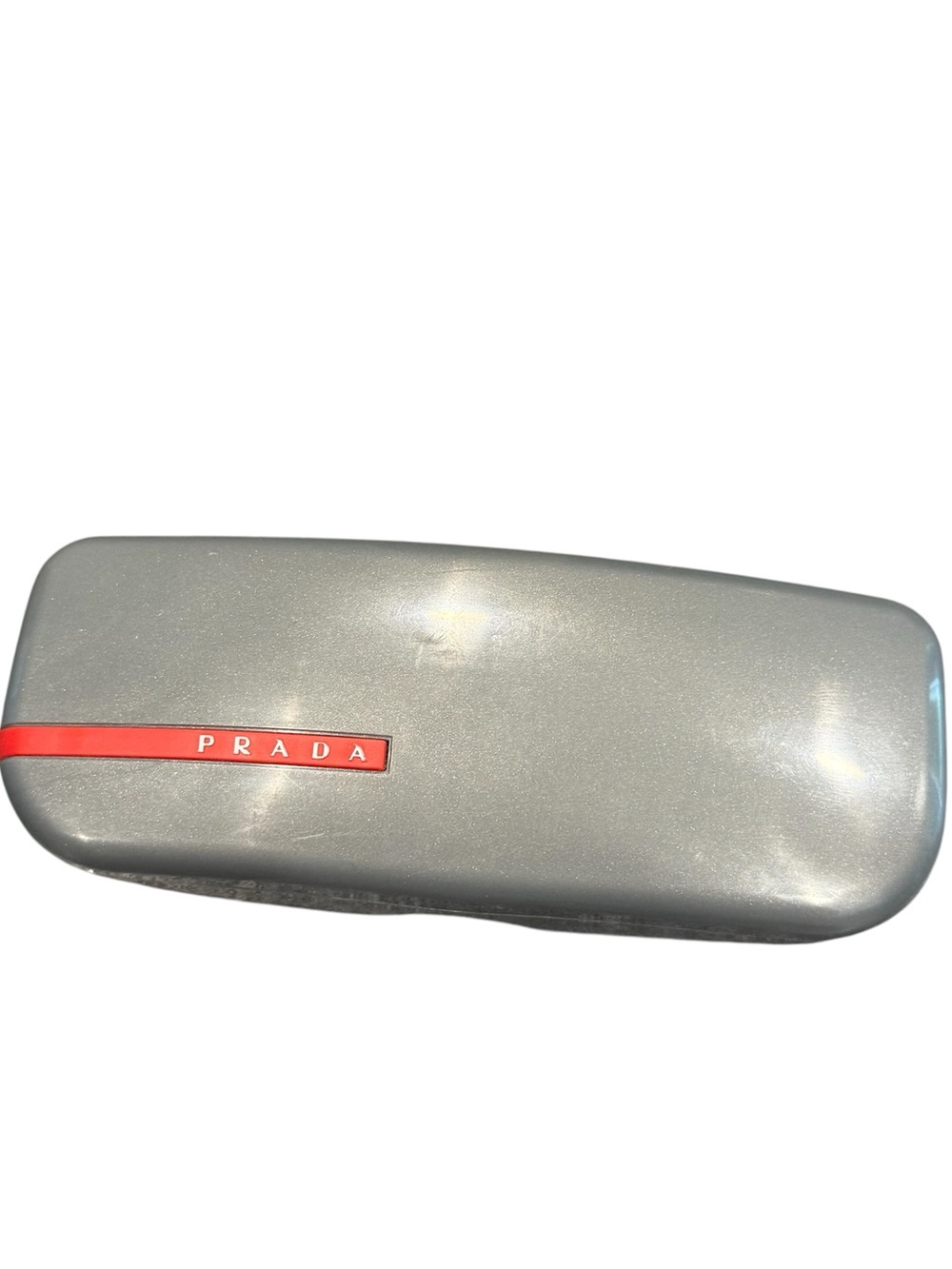 Prada silver red sport hard clamshell sunglasses glasses case authentic